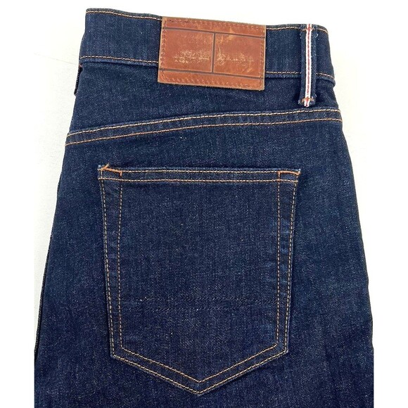 Tommy Hilfiger Mens 34x33 Selvedge Slim Leg Denim Blue Jeans Dark Wash Stretch - Picture 5 of 14